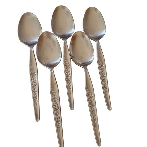 5 Elden Vintage Flower Soup Spoon stainless 7" Rose Midcentury Colonial EDL5 - Picture 5 of 6